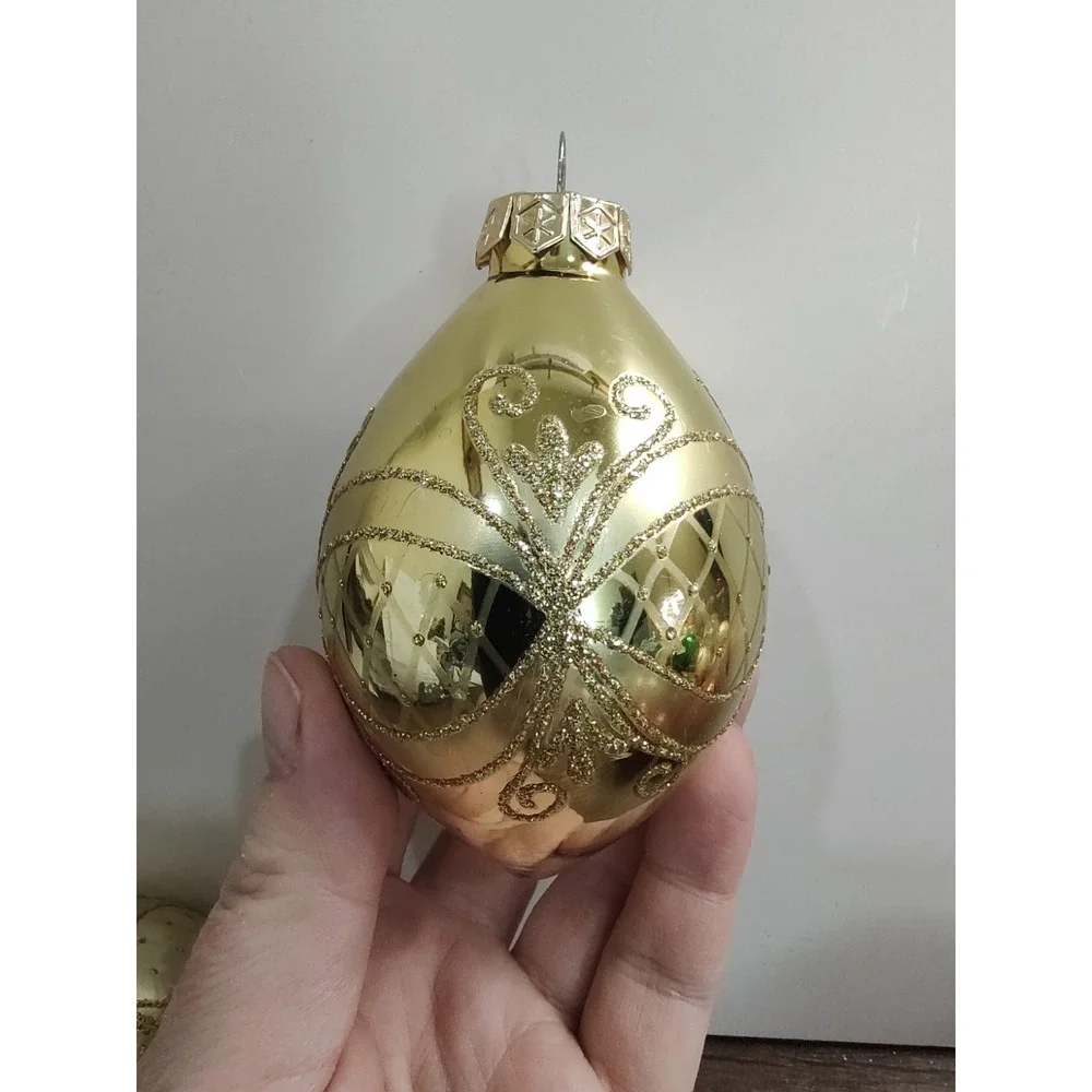 Gold Orn Mercury Glass Christmas Ornament Lot Of 2 Glitter Vintage A17